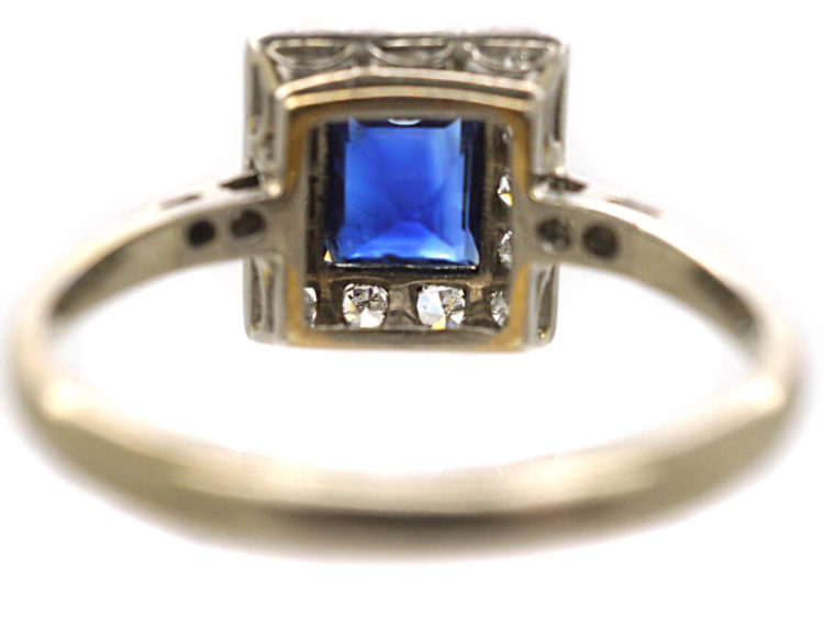 Art Deco 18ct Gold, Platinum Sapphire & Diamond Square Ring