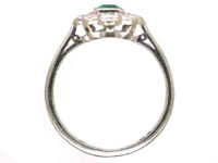 Art Deco Platinum & 18ct White Gold, Emerald & Diamond Cluster Ring
