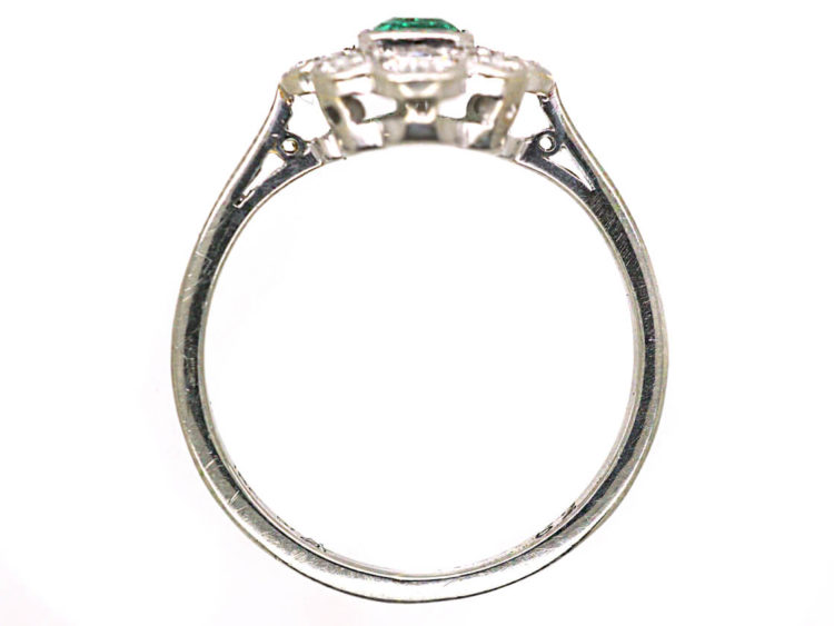 Art Deco Platinum & 18ct White Gold, Emerald & Diamond Cluster Ring