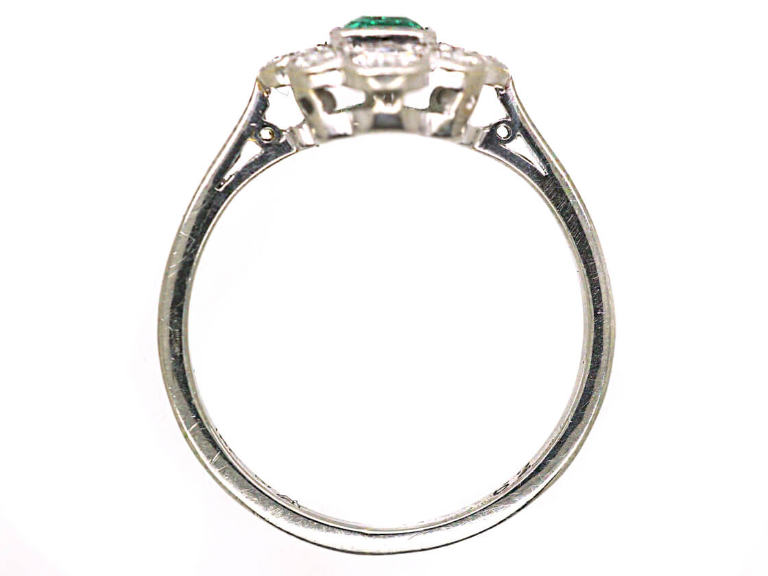 Art Deco Platinum & 18ct White Gold, Emerald & Diamond Cluster Ring ...
