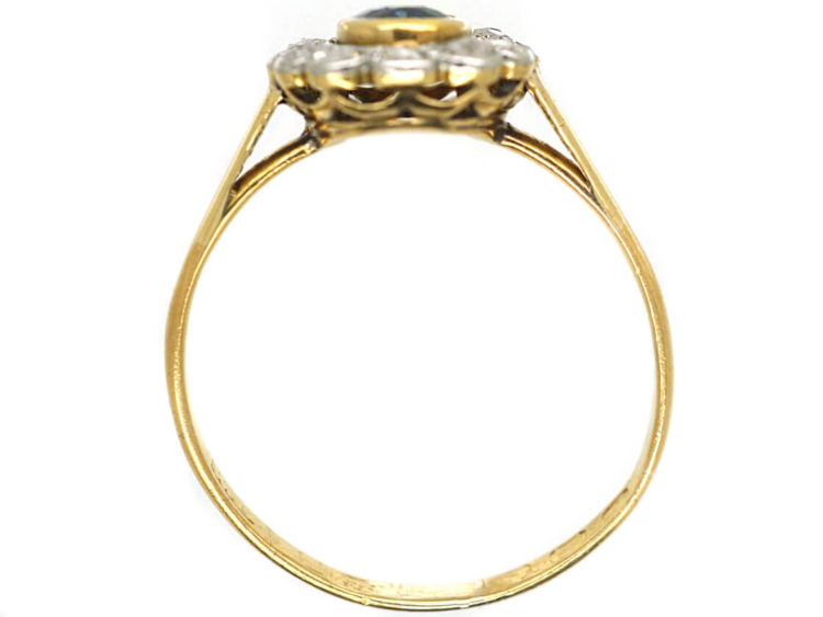 Edwardian 18ct Gold & Platinum, Sapphire & Rose Diamond Oval Cluster Ring