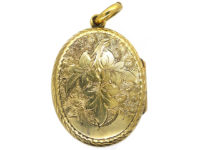 Victorian Irish Two Colour 15ct Gold Oval Locket with a Harp & Shamrocks