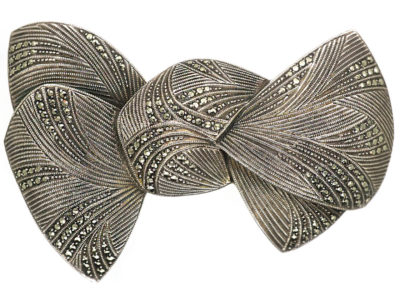 Art Deco Silver & Marcasite Bow Brooch by Theodor Fahrner