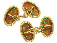 Belle Epoque 18ct Gold, Ruby, Diamond & Emerald Oval Cufflinks
