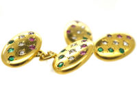 Belle Epoque 18ct Gold, Ruby, Diamond & Emerald Oval Cufflinks