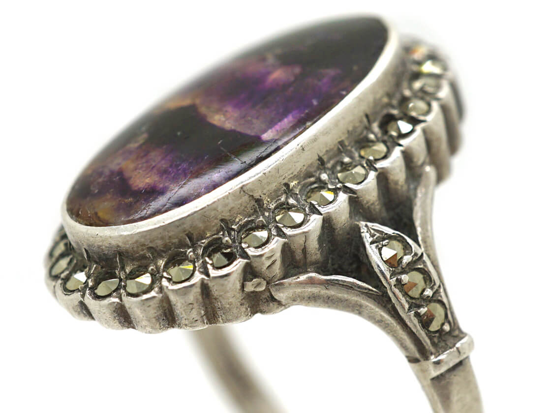 Silver, Blue John & Marcasite Ring (273/O) | The Antique Jewellery Company