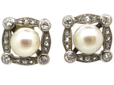 Art Deco 18ct White Gold, Diamond & Pearl Earrings