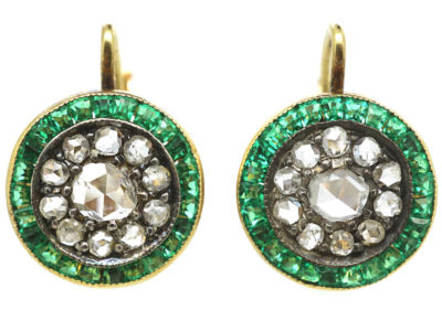 Art Deco 18ct Gold, Diamond & Emerald Target Earrings