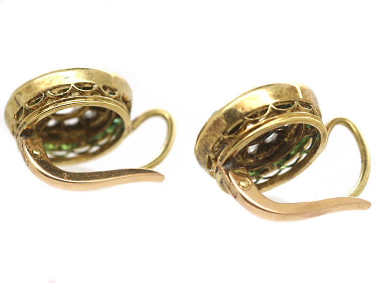 Art Deco 18ct Gold, Diamond & Emerald Target Earrings