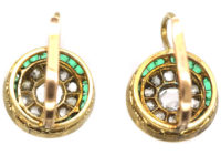 Art Deco 18ct Gold, Diamond & Emerald Target Earrings
