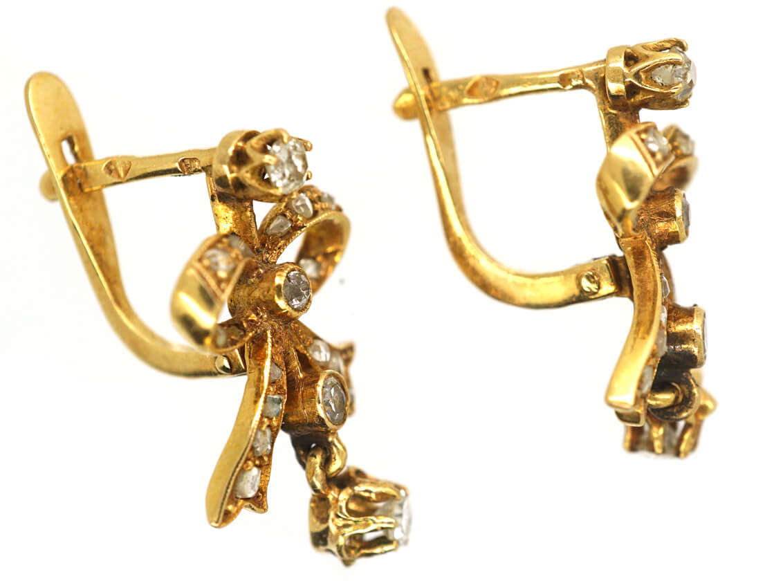 Belle Epoque French 18ct Gold & Diamond Bow Earrings (487M) | The ...