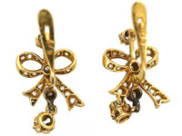 Belle Epoque French 18ct Gold & Diamond Bow Earrings