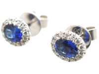 18ct White Gold Sapphire & Diamond Oval Earrings