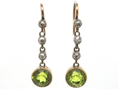 Edwardian 15ct Gold, Diamond & Peridot Drop Earrings