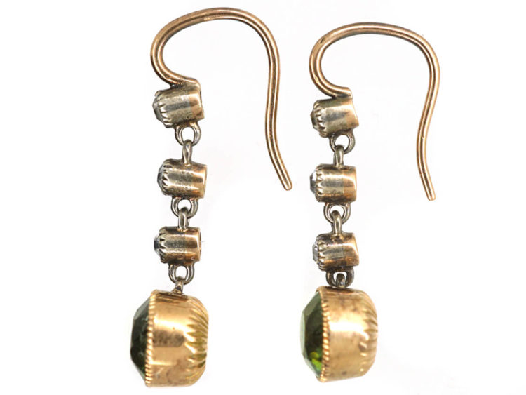 Edwardian 15ct Gold, Diamond & Peridot Drop Earrings