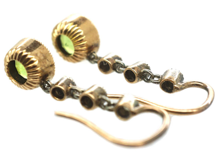 Edwardian 15ct Gold, Diamond & Peridot Drop Earrings