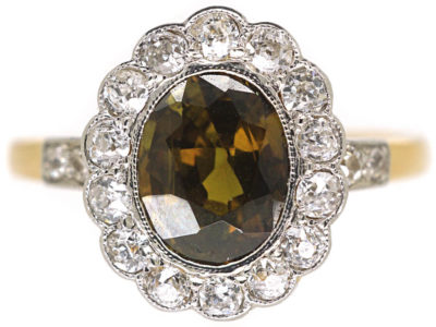 Edwardian 18ct Gold & Platinum, Natural Colour Change Alexandrite & Diamond Cluster Ring