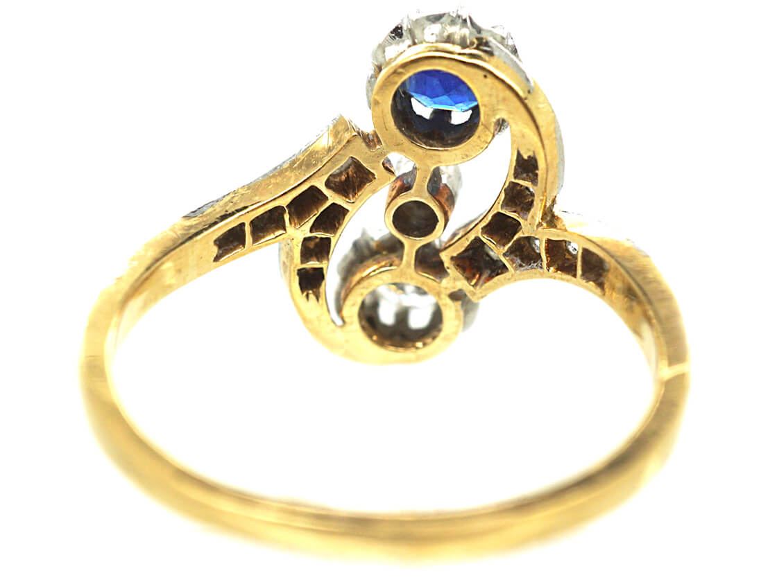 Art Nouveau 18ct Gold & Platinum, Sapphire & Diamond Twist Ring (539M ...