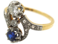 Art Nouveau 18ct Gold & Platinum, Sapphire & Diamond Twist Ring