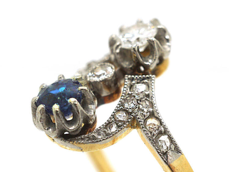 Art Nouveau 18ct Gold & Platinum, Sapphire & Diamond Twist Ring