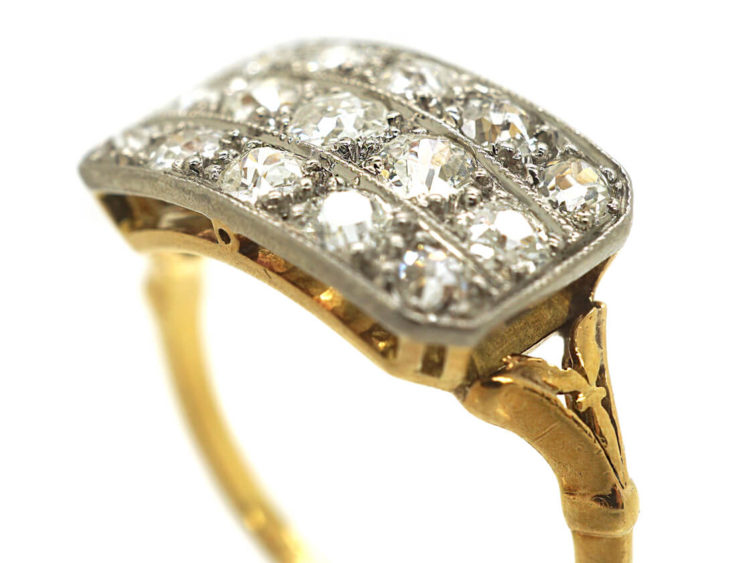 Edwardian 18ct Gold & Platinum Three  Row Diamond Ring