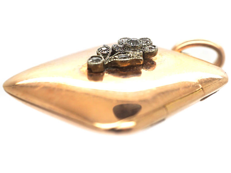 Edwardian 14 ct Gold Rectangular Locket with Diamond Set Flower
