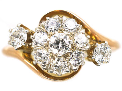 Edwardian 18ct Gold & Diamond Cluster Crossover Ring