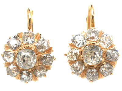 Victorian 18ct Gold Old Mine Cut Diamond Cluster Earrings