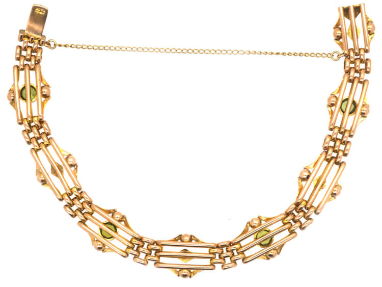 Edwardian 9ct Gold Peridot & Natural Split Pearl Bracelet