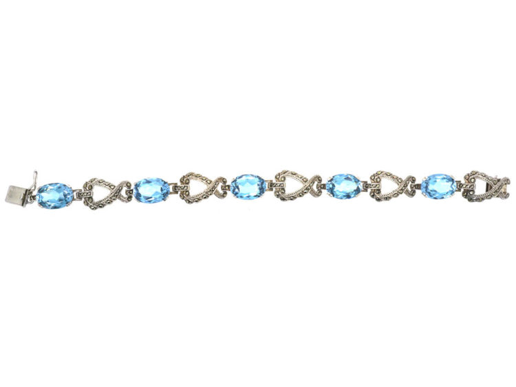 Art Deco Silver, Marcasite & Synthetic Blue Spinel Bracelet