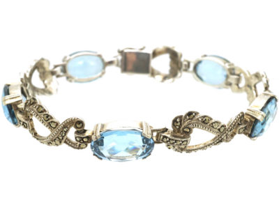 Art Deco Silver, Marcasite & Synthetic Blue Spinel Bracelet