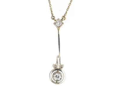 Art Deco Platinum & 15ct Gold Two Diamond Drop Pendant