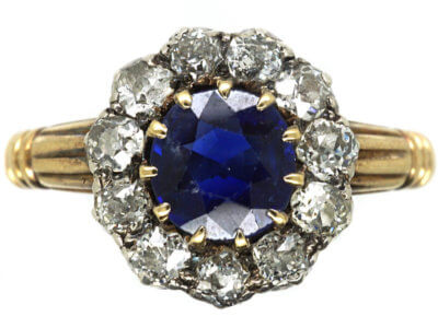 Edwardian 18ct Gold, Sapphire & Diamond Cluster Ring