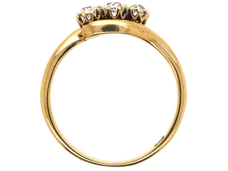 Edwardian 18ct Gold, Three Diamond Crossover Ring