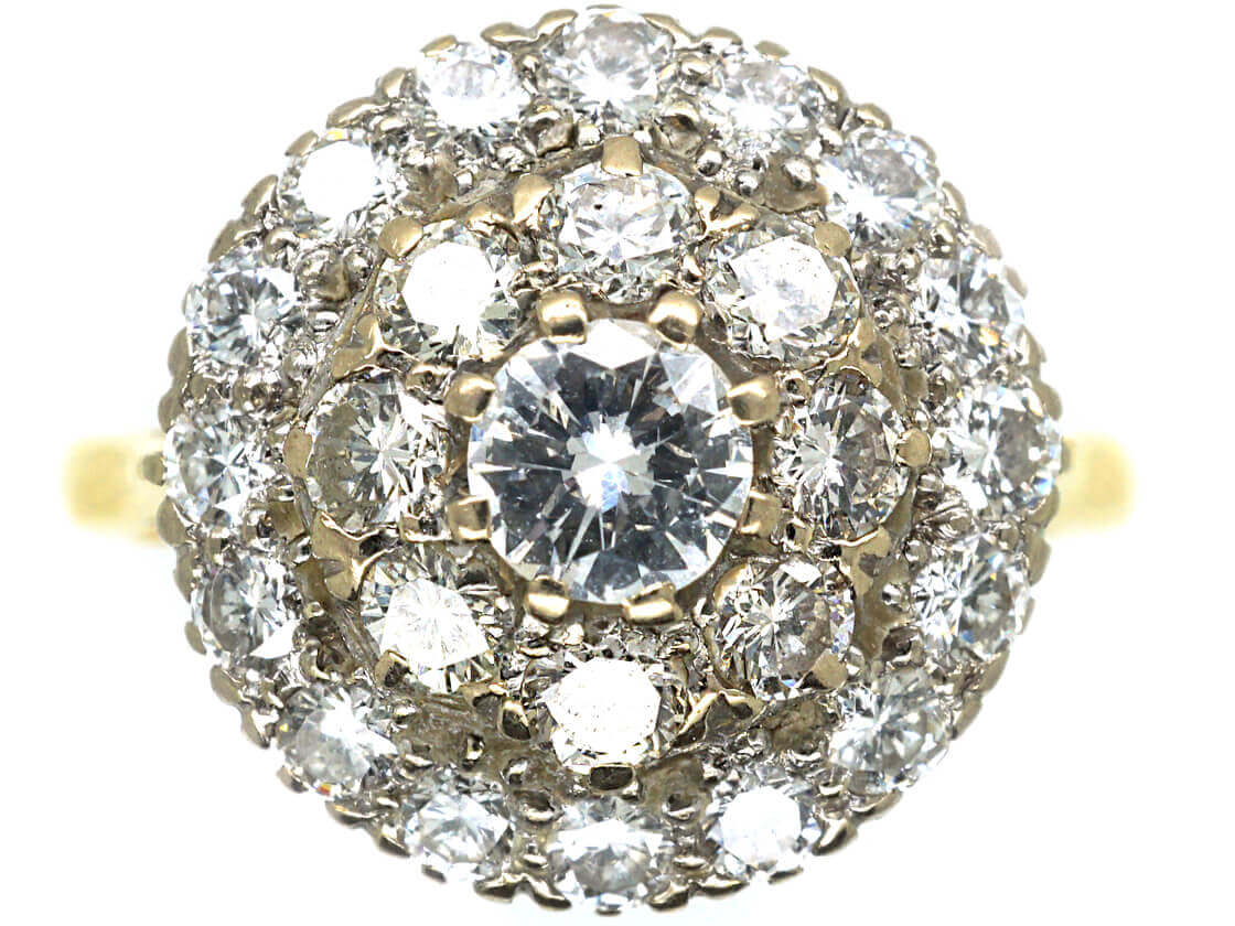 18ct Gold & Diamond Three Row Cluster Ring (550M) | The Antique ...