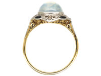 Art Deco 18ct Gold & Platinum, Onyx, Rose Diamond & Moonstone Ring