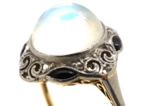 Art Deco 18ct Gold & Platinum, Onyx, Rose Diamond & Moonstone Ring