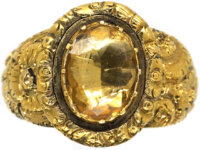 Georgian 18ct Gold Repoussé Ring set with a Foiled Citrine