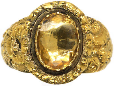 Georgian 18ct Gold Repoussé Ring set with a Foiled Citrine