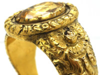 Georgian 18ct Gold Repoussé Ring set with a Foiled Citrine