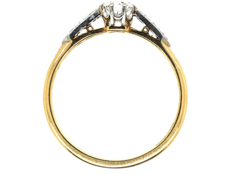 Edwardian 18ct Gold & Platinum Diamond Solitaire Ring with Diamond Set Shoulders