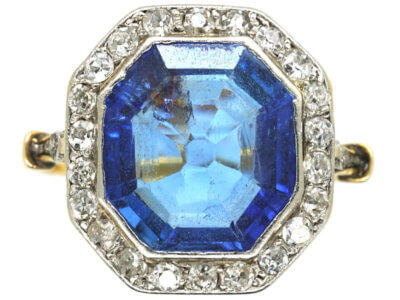 Art Deco 18ct Gold & Platinum, Sapphire & Diamond Octagonal Ring