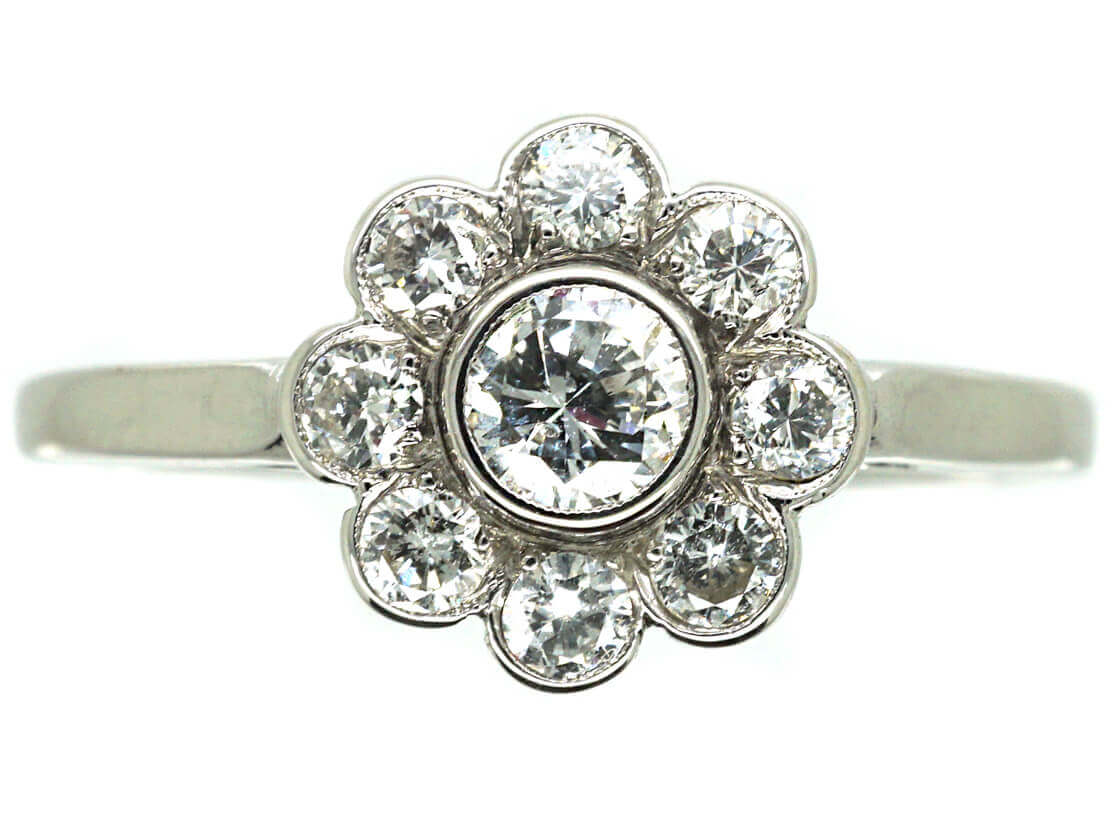 Austrian Early 20th Century 18ct White Gold Diamond Daisy Cluster
