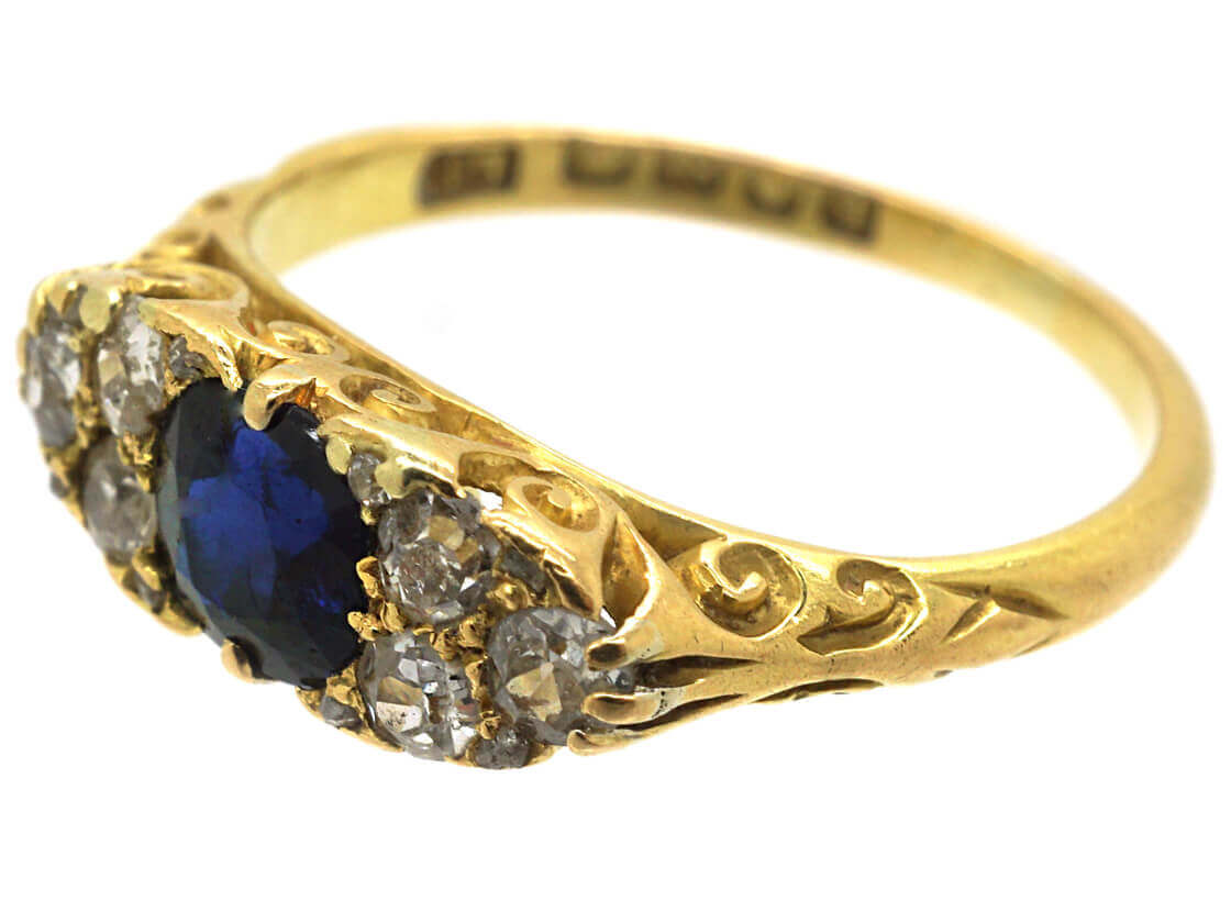 Edwardian 18ct Gold Carved Half Hoop Sapphire & Diamond Ring (278/O ...