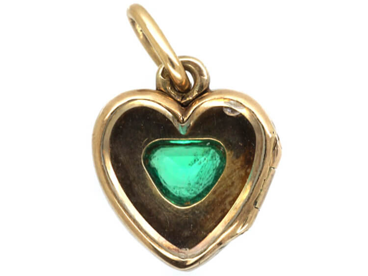 Edwardian Emerald & Rose Diamond Heart Shaped Locket