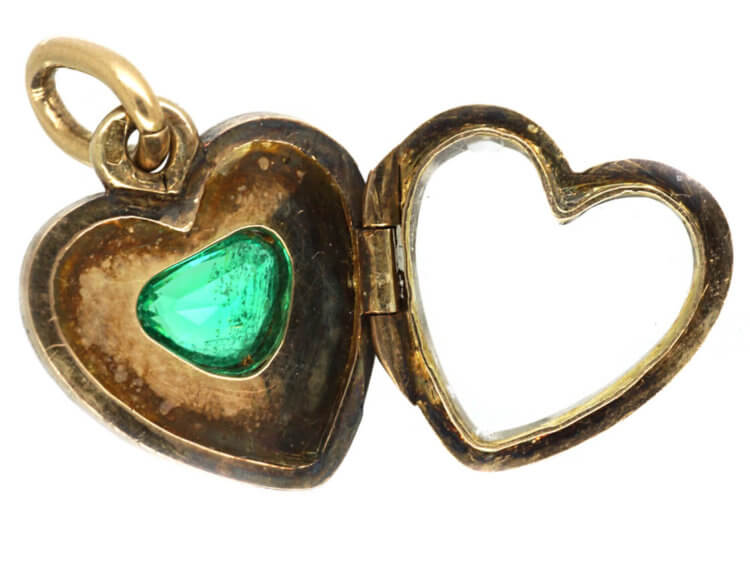 Edwardian Emerald & Rose Diamond Heart Shaped Locket