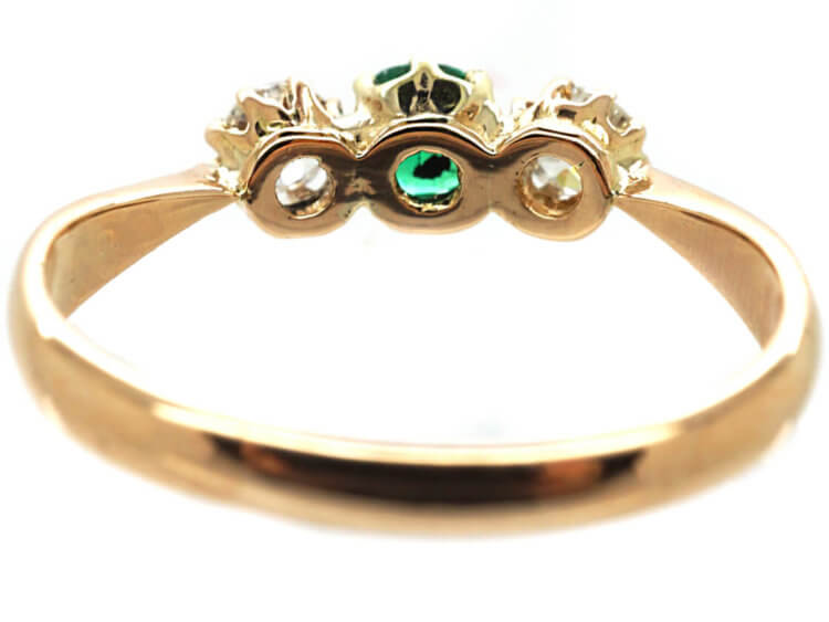 Edwardian 14ct Gold, Three Stone Diamond & Emerald Ring