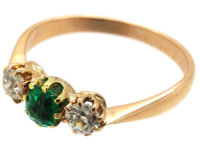 Edwardian 14ct Gold, Three Stone Diamond & Emerald Ring