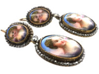 Victorian Cut Steel & Porcelain Cherub Drop Earrings