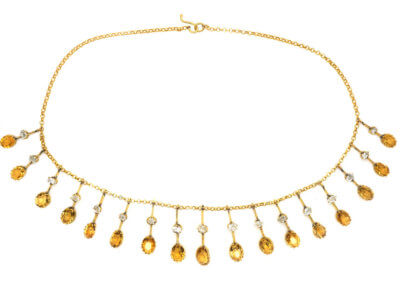 Edwardian 15ct Gold Fringe Necklace set with Citrines & Rock Crystal